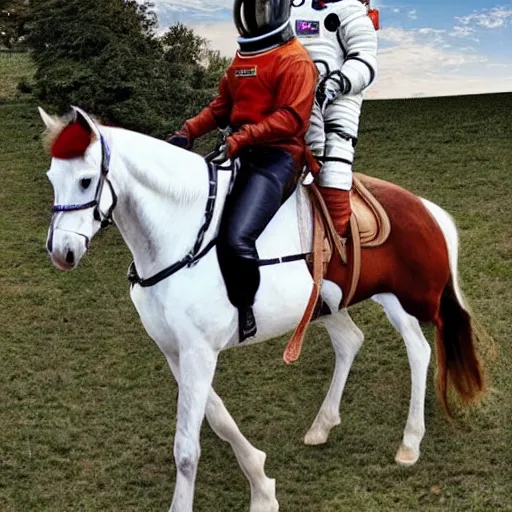 Image similar to a horse riding an astronaut,