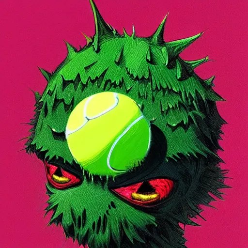 Image similar to a tennis ball monster, digital art, fantasy, magic, trending on artstation, ultra detailed, professional illustration by Basil Gogos