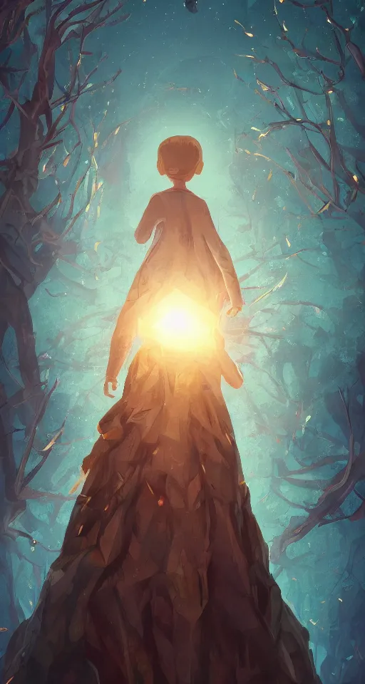 Image similar to A beautiful artwork illustration, a tall humanoid creature radiating curiosity, caring, and joy, exploring and looking around in an alternate universe, featured on artstation, wide angle, vertical orientation