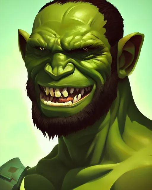 Image similar to « a portrait of a muscular green orc, a character portrait by paul kelpe, reddit contest winner, sots art, ilya kuvshinov, 2 d game art, parallax »