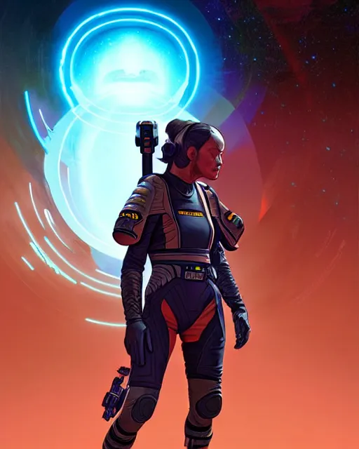 Image similar to starship captain as an apex legends character digital illustration portrait design by, wayne barlowe detailed, gorgeous lighting, wide angle action dynamic portrait