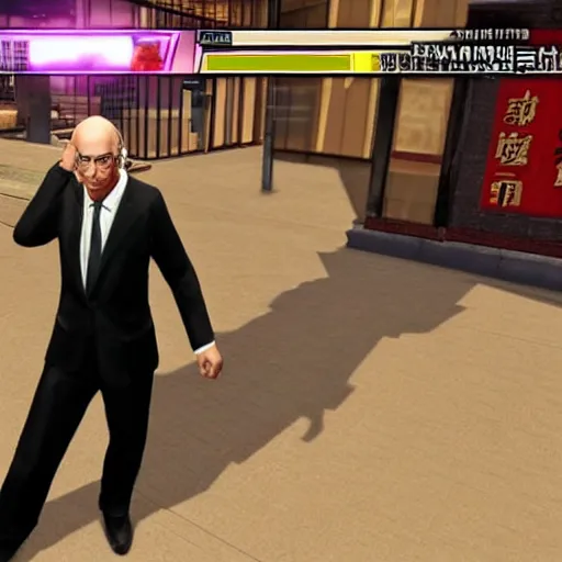 Image similar to Larry David in Yakuza 0, gameplay screenshot, 3rd person