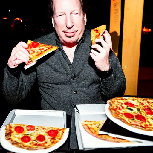 Prompt: Hans Zimmer eating pizza