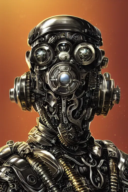 Prompt: Portrait of a dieselpunk sci-fi cyborg ninja, third person, D&D, sci-fi fantasy, pistons and bolts, intricate, black and gold, highly detailed, art by Range Murata, highly detailed, 3d, octane render, bright colors, digital painting, trending on artstation, sharp focus, illustration style of Stanley Artgerm ----- background in the style of dripping melting slime, red and purple, highly detailed, art by Range Murata, highly detailed, 3d, octane render, bright colors, digital painting, trending on artstation, sharp focus, illustration style of Stanley Artgerm