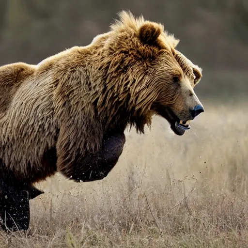 Prompt: a brown bear fighting a lion, professional nature photography, 8k, top image of all time on /r/natureismetal subreddit