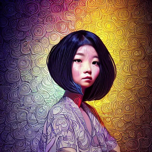 Image similar to the portrait of an incredibly cute and sophisticated vietnamese woman partially made of onions of all colors, an ultrafine detailed illustration by james jean, final fantasy, intricate linework, bright colors, behance contest winner, vanitas, angular, altermodern, unreal engine 5 highly rendered, global illumination, radiant light, detailed and intricate environment