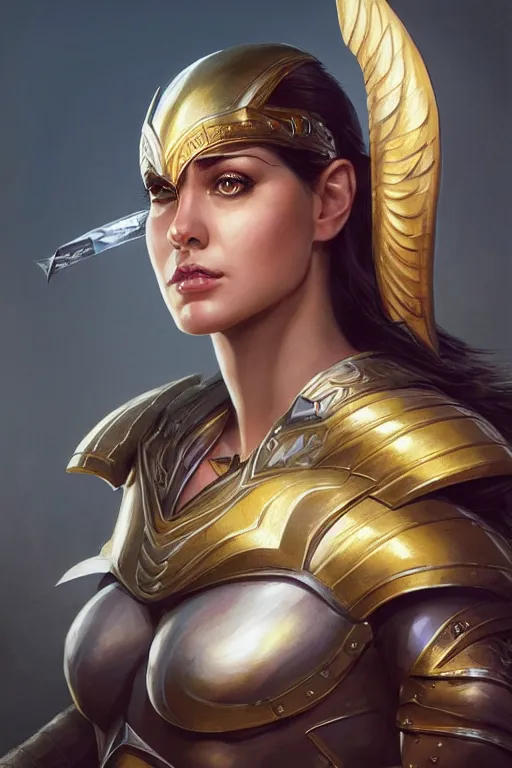 Image similar to amazon valkyrie athena, d & d, fantasy, portrait, highly detailed, headshot, digital painting, trending on artstation, concept art, sharp focus, illustration, art by artgerm and greg rutkowski and magali villeneuve