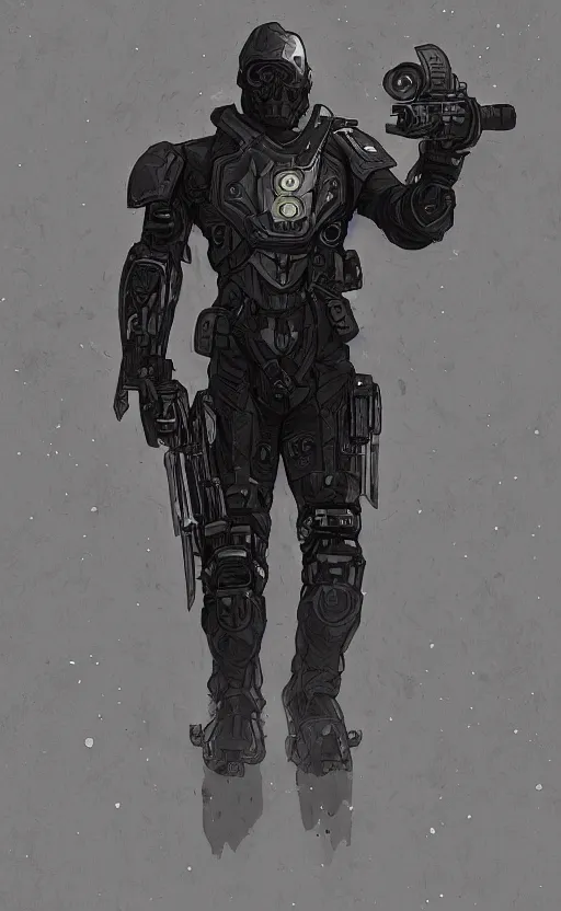 Image similar to a top view shot of a man in black futuristic armor, holding a gun up to the sky, alphonse mucha , greg rutowski, illustration, science fiction, concept art, digital painting, Trending on artstation