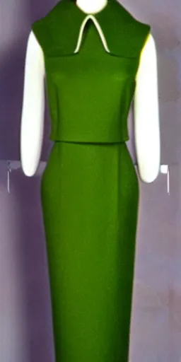 Prompt: blond. woman. 5 0 years old. green textured dress. 1 9 6 0's. high collar. striking. graceful. elegant.