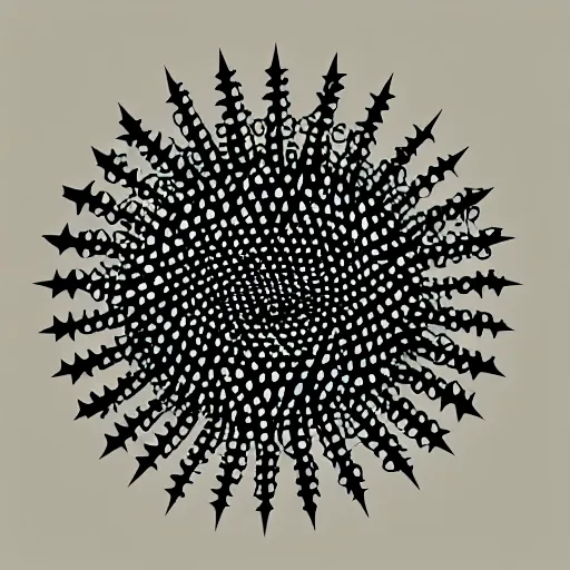 Prompt: a circular vector tattoo design. spiky, curvilinear, recursive.