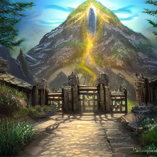 Image similar to beautiful digital painting of front gate of dwarf city of Erebor