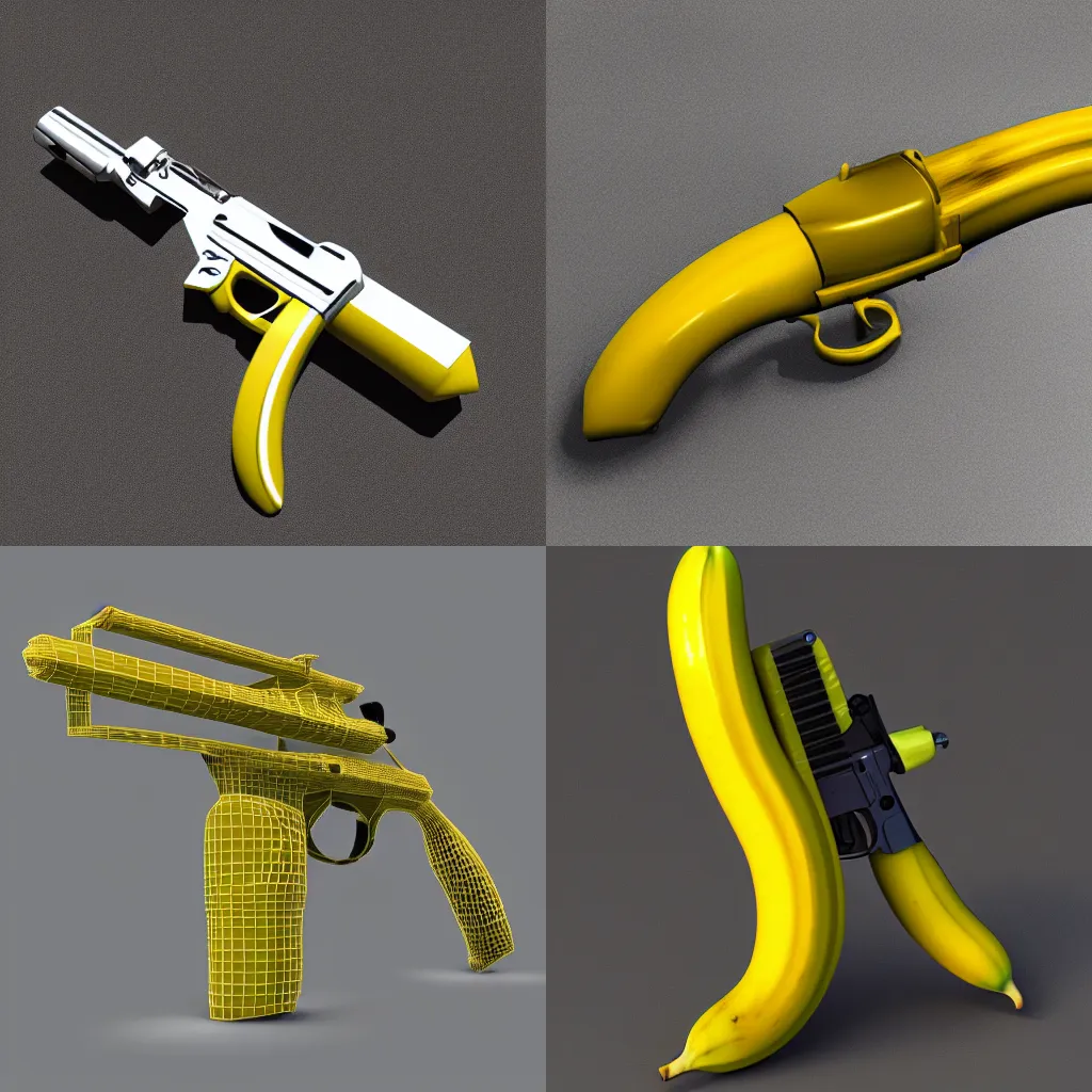 Prompt: banana revolver hybrid 3d render, ultra detailed 8k image