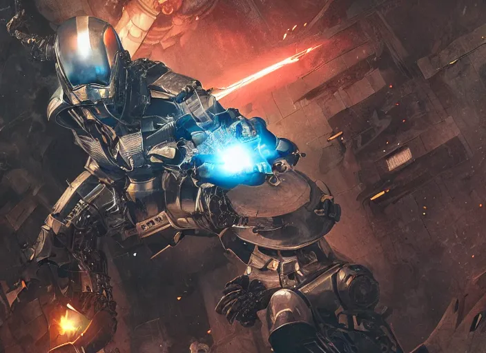 Image similar to medieval cyberpunk knight in a scenic cyberpunk environment, armor inspired by star wars and iron man, cybernetic implants, beautiful digital art, action pose, epic lighting, epic composition, sharp focus