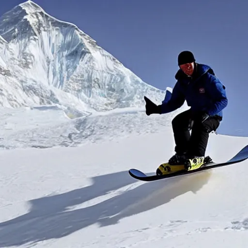 Prompt: joe biden snowboarding on mount everest in the style of pablo picasso