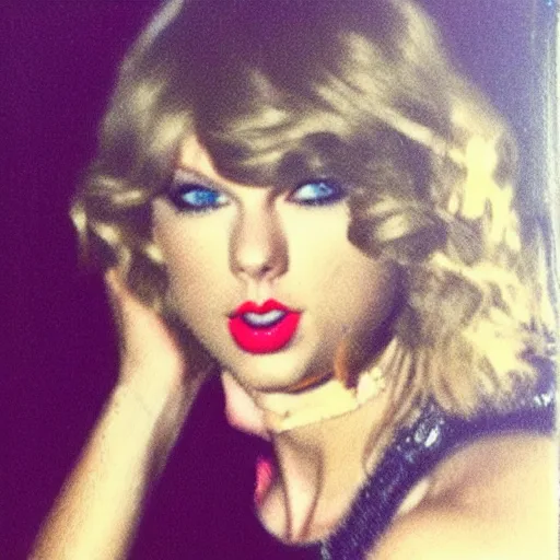 Image similar to bad photo of taylor swift, polaroid, one light