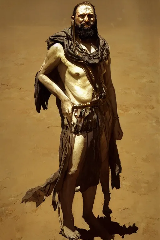 Image similar to a full body portrait of the ancient historical biblical evil pagan king ahab of Israel by craig mullins and marc simonetti, Ross Tran and WLOP, by Andrew Wyeth and Gerald Brom, In the style of John singer Sargent and James gurney, ARTSTATION, cgsociety, polycount, character design, CINEMATIC, AWE INSPIRING, BEAUTIFUL, ART GERM