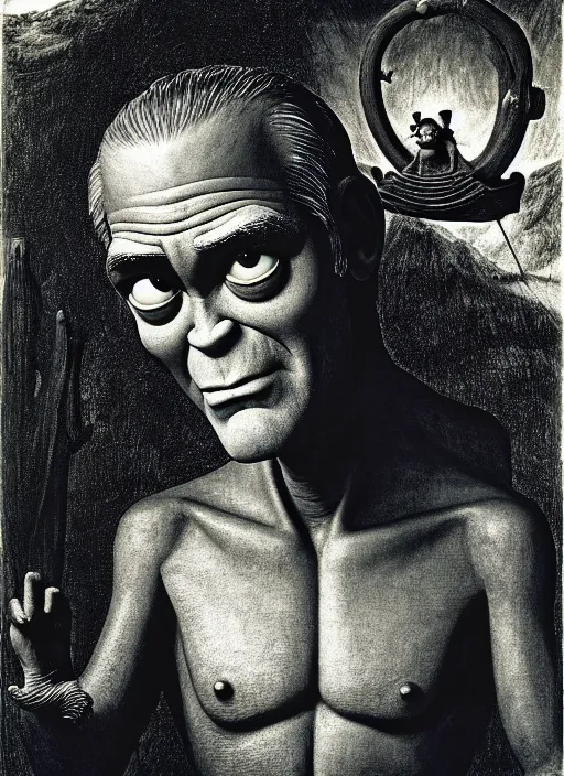 Image similar to photograph of george clooney from monsters inc. by hieronymus bosch, joel peter witkin, misha gordin, gustave dore, matte painting