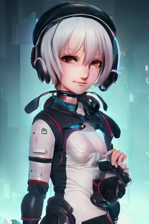 Prompt: a cute cyberpunk android maid girl, character art portrait, anime key visual, official media, illustrated by wlop, extremely detailed, 8 k, trending on artstation, cinematic lighting, beautiful,