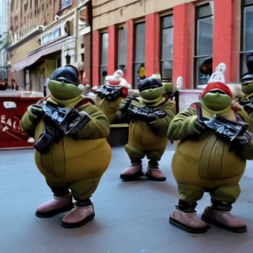 Image similar to fat soldiers, USA war street performers, Wall-E movie