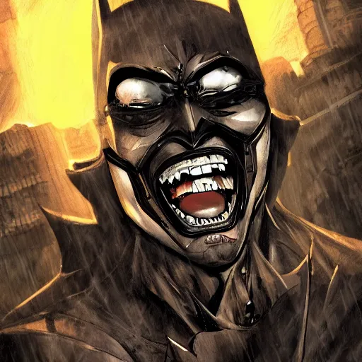 Image similar to the batman who laughs, comic strip style, dynamic lighting, fantasy concept art, trending on art station, stunning visuals, creative, cinematic, portrait, ultra detailed