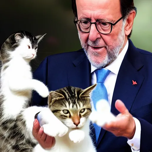 Image similar to mariano rajoy petting kitties, realistic, 4k,