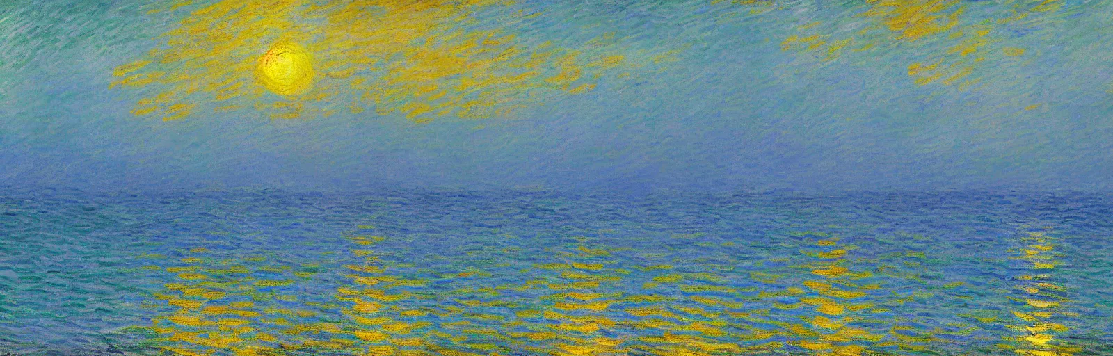 Image similar to An aesthetically pleasing, dynamic, energetic, lively, well-designed digital art of the ocean at sunset, light and shadow, by Claude Monet and Vincent Van Gogh, superior quality, masterpiece, excellent use of negative space. 8K, superior detail.