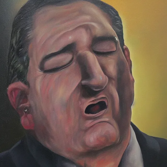 Prompt: an oil on canvas portrait painting of ted cruz, surrealism, surrealist, cosmic horror, high detail