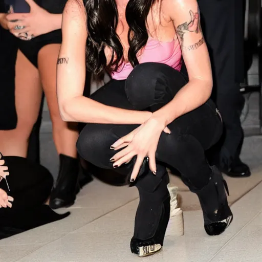 Prompt: megan fox kneels on the floor