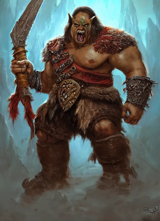 Prompt: orc barbarian, ultra detailed fantasy, dndbeyond, bright, colourful, realistic, dnd character portrait, full body, pathfinder, pinterest, art by ralph horsley, dnd, rpg, lotr game design fanart by concept art, behance hd, artstation, deviantart, hdr render in unreal engine 5