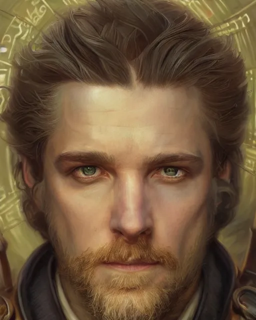 Image similar to white male rogue bard portrait, highly detailed, very intricate, cinematic lighting, closeup painted portrait, by donato giancola and rossdraws and magali villenueve, featured on artstation