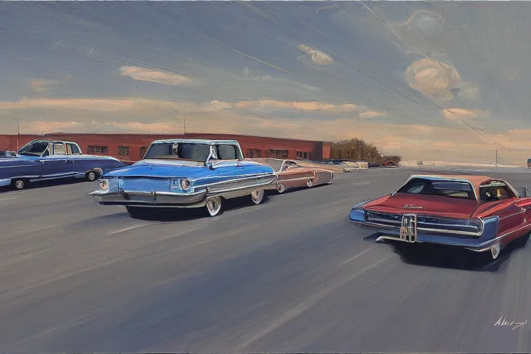 Image similar to hyperrealistic painting of intersecting cars hovering midair by Mary Pratt