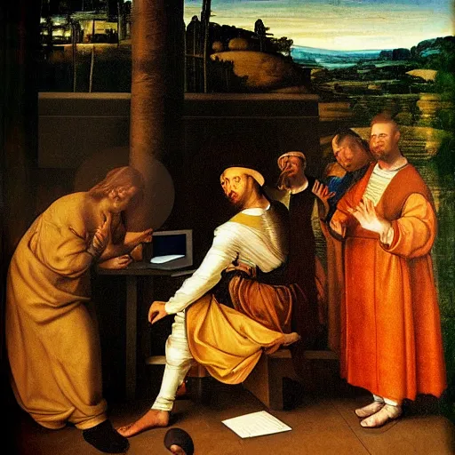 Prompt: a computer hacker in a renaissance painting