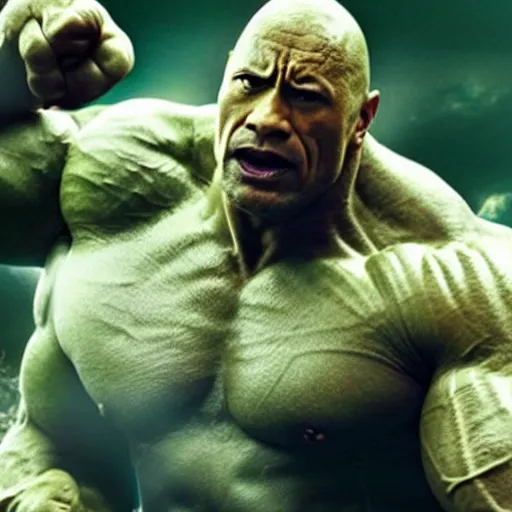 Prompt: Dwayne the rock Johnson plays the Incredible Hulk in new ultra hd movie, IMAX