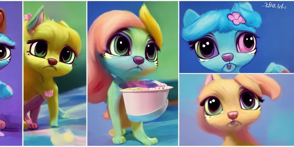 Image similar to 3 d littlest pet shop animal / ice cream hybrid, master painter and art style of noel coypel, art of emile eisman - semenowsky, art of edouard bisson