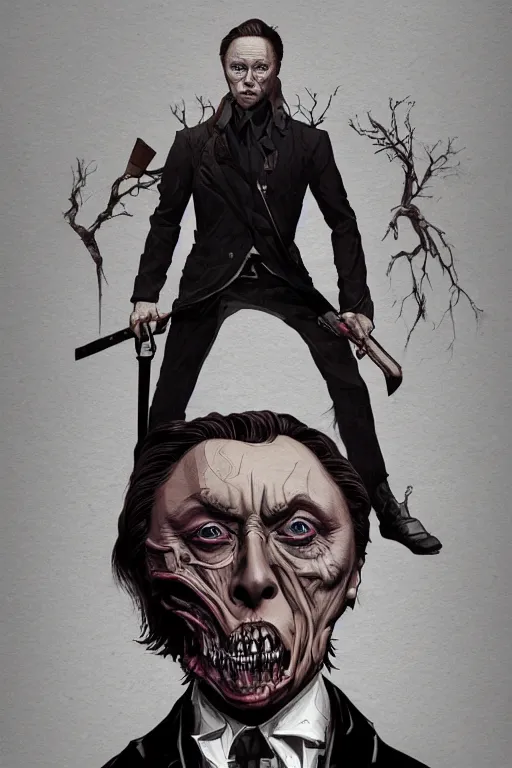 Image similar to christopher walken in sleepy hollow, full body, big two toned eyes, teeth gritted, horror, intricate details, cinematic, epic, realistic, anatomy, tomer hanuka, uplight, artstation, photorealistic, scary