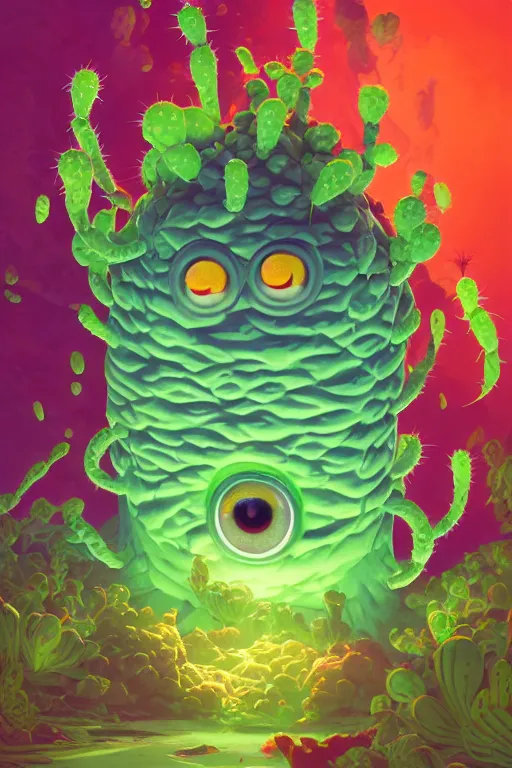 Image similar to roots cactus sushi cristal smurf ghost creature animal sushi cristal very big eye roots cactus elemental flush of force nature micro world fluo fishscale, behance hd by jesper ejsing, by rhads, makoto shinkai and lois van baarle, ilya kuvshinov, rossdraws radiating a glowing aura global illumination ray tracing hdr