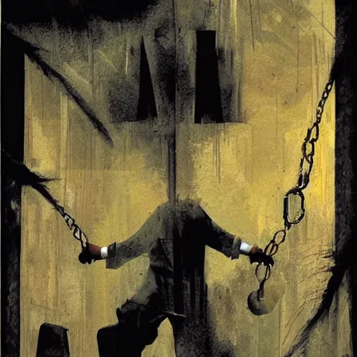 Prompt: Running from the law, by Dave McKean
