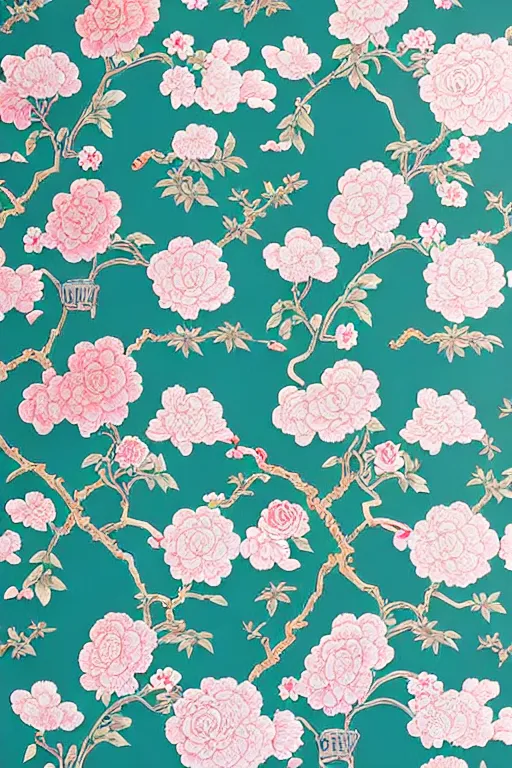 Prompt: Chinoiserie floral wallpaper by James Jean, victo ngai