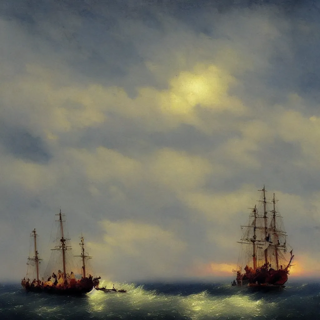 Image similar to steamboat in the style of ivan aivazovsky