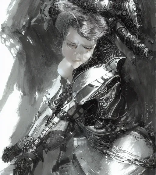 Image similar to portrait of anime woman in armor, pen and ink, intricate line drawings, by craig mullins, ruan jia, kentaro miura, greg rutkowski, loundraw