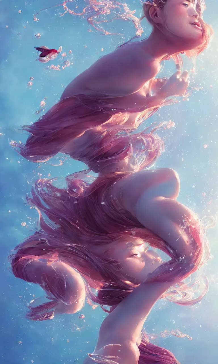 Prompt: a mix between a woman and a fish, diving in the air rounded by jelly clouds made by Stanley Artgerm Lau, WLOP, Rossdraws, ArtStation, CGSociety, concept art, cgsociety, octane render, trending on artstation, artstationHD, artstationHQ, unreal engine, 4k, 8k,