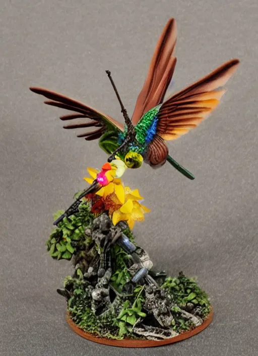 Image similar to 8 0 mm resin detailed miniature of a warhammer 4 0 k hummingbird, product introduction photos, 4 k, full body,