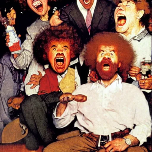 Prompt: bob ross screaming by norman rockwell