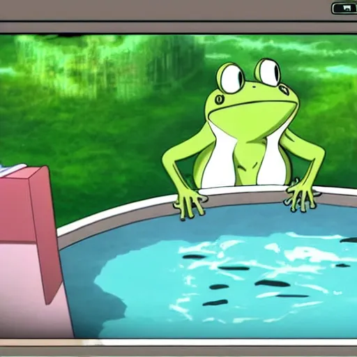 Image similar to frog in bath screenshot from anime