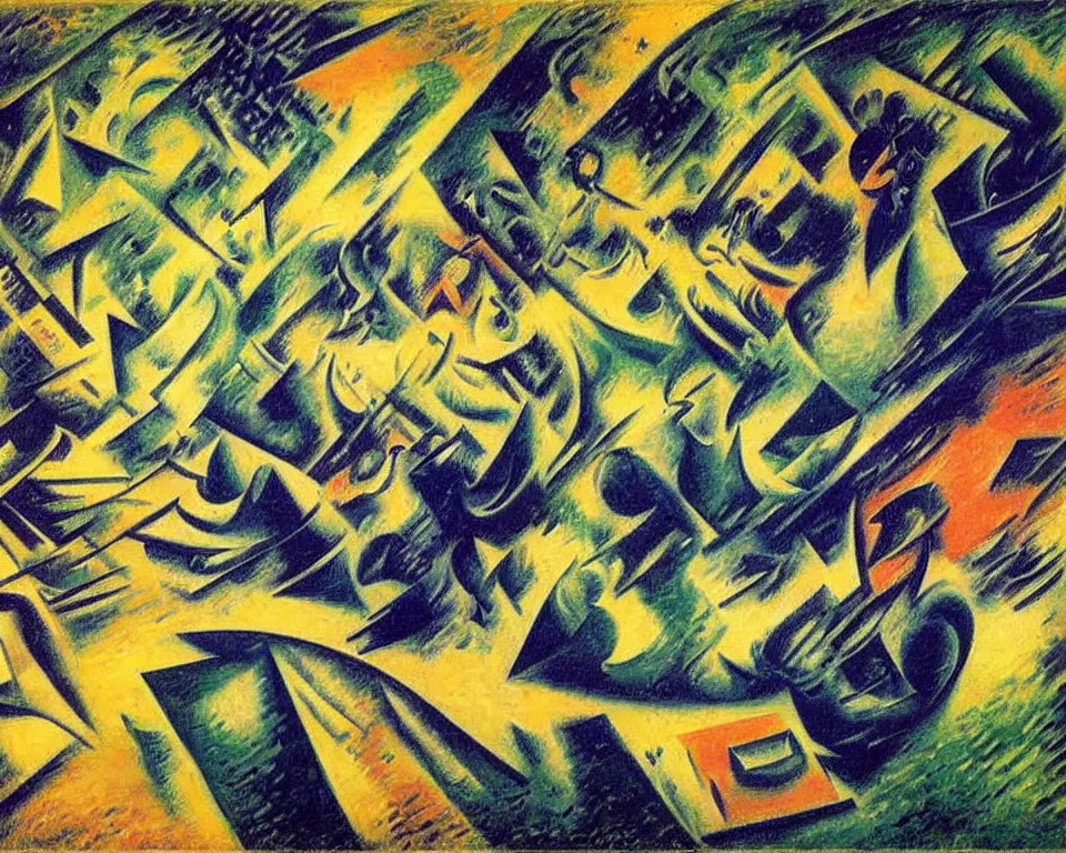 Image similar to abstract courtroom in the rainforest during a monsoon by umberto boccioni. detailed, proportional, romantic, enchanting, achingly beautiful, graphic print, trending on artstation, jungle, tropical, foliage