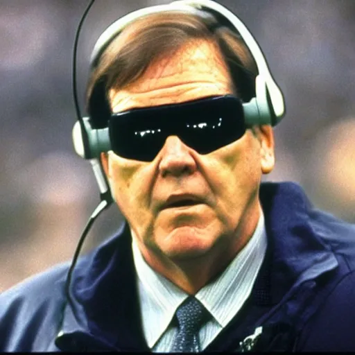 Prompt: A still image of coach Belichick in 'The Matrix'(1999)