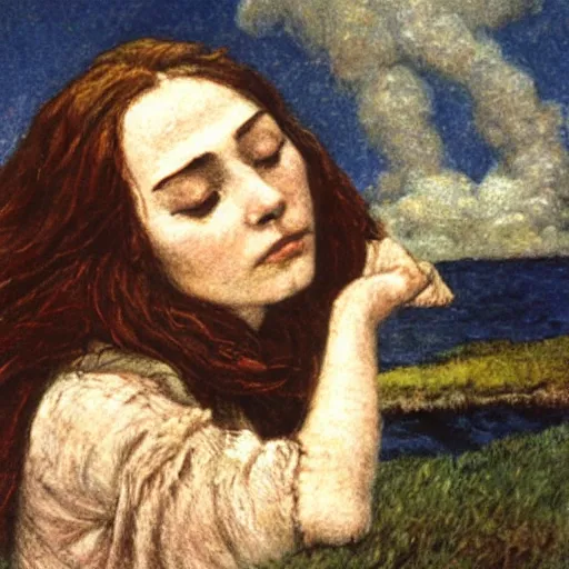 Prompt: wind kissed ( ( ( ( picture ) ) ) ), ashes, lament, by waterhouse, sendak