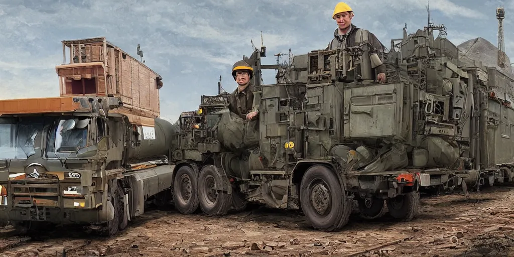 Image similar to a transport-erector-launcher with Volodymyr Zelenskyy standing next to it, photorealistic, highly detailed, lifelike