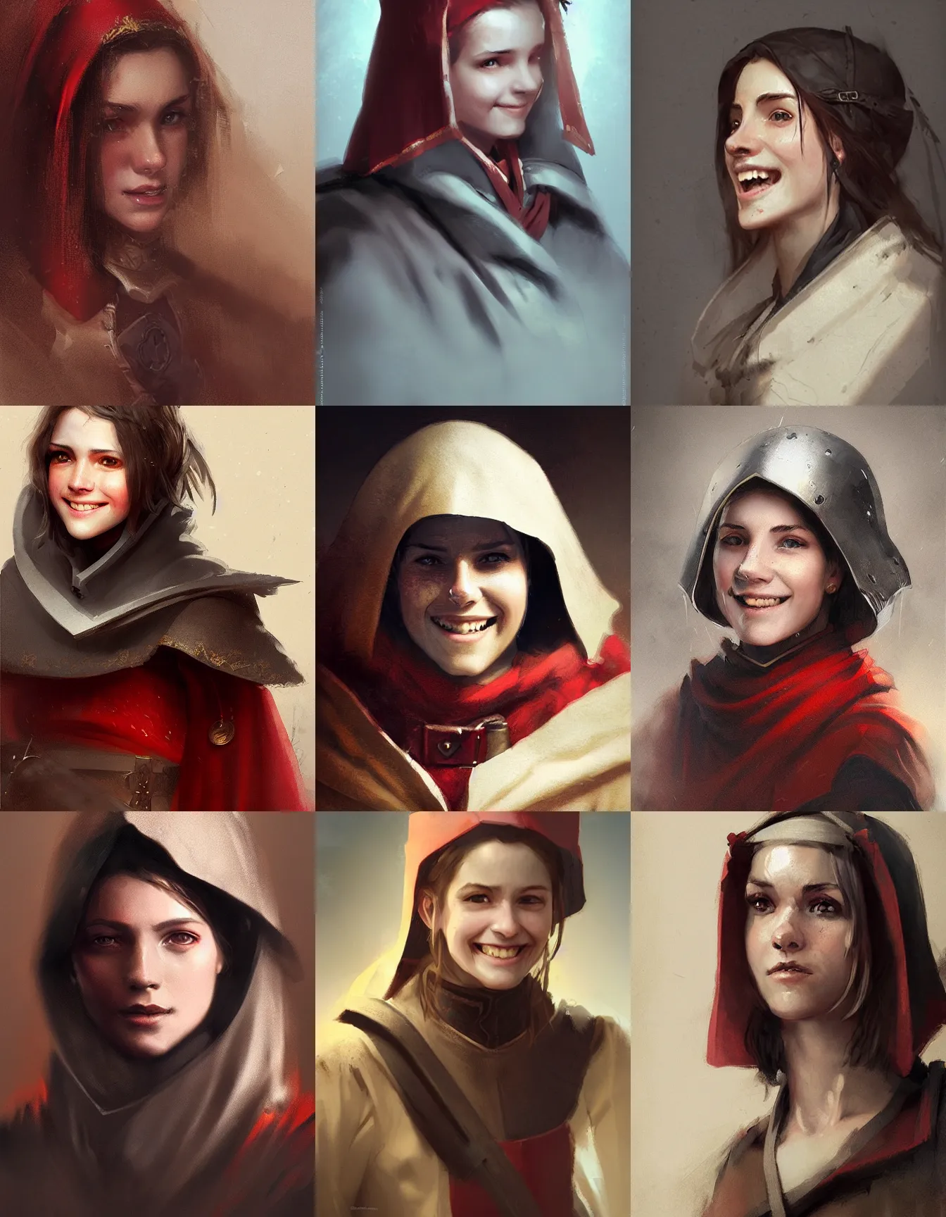 Prompt: young female spanish inquisitor, smiling, digital portrait by greg rutkowski, intricate, soft focus, highly detailed, cinematic, epic, artstation