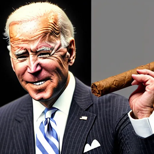Prompt: Biden as a mob boss smoking a cigar